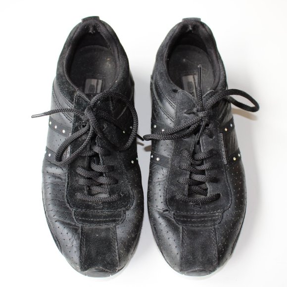 Skechers Black Leather Running Shoe Sneaker - Picture 1 of 5